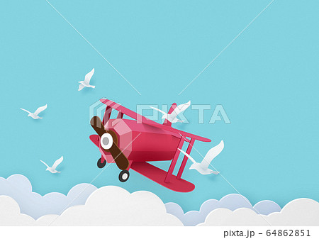 ペーパークラフト-空-雲-飛行機-鳥 64862851