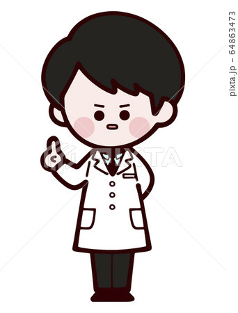 白衣を着た男性の医者 人差し指 怒り 注意 可愛いデフォルメのイラスト素材