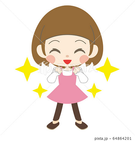 顔の前で両手を握る女の子のイラスト素材