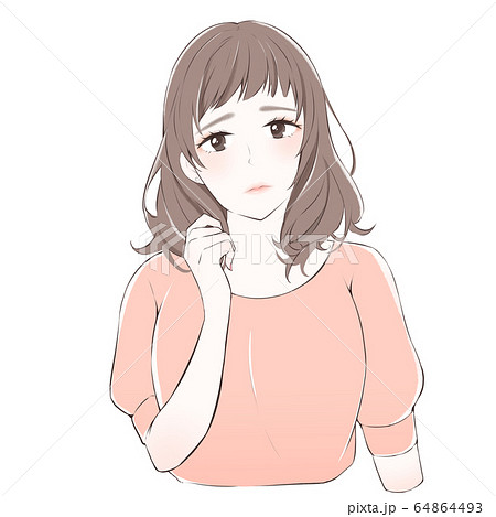 考える女性 口閉じのイラスト素材