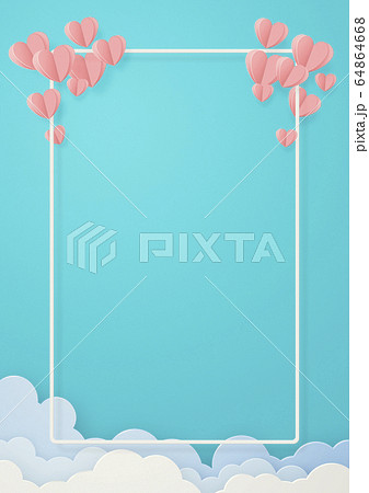 ペーパークラフト 空 雲 ハート フレームのイラスト素材