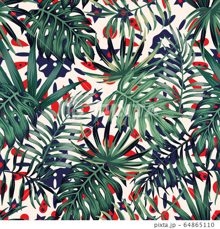 Green tropical leaves seamless abstract background Green tropical leaves seamless abstract background 64865110