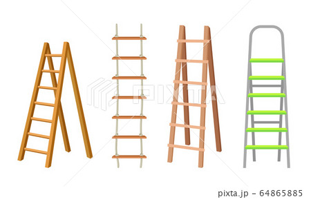 Wooden or Steel Step Ladders for Domestic and Construction Needs Vector Set Wooden or Steel Step Ladders for Domestic and Construction Needs Vector Set 64865885