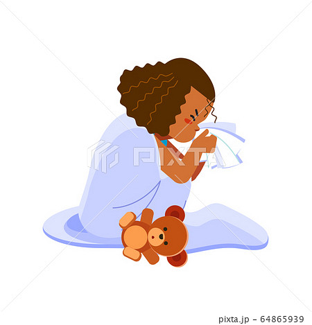 Little African American Girl Has Flu Child のイラスト素材