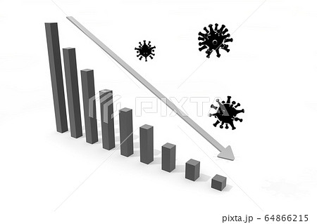 ウイルスの影響で売上がダウンする 棒グラフが縮む 3dレンダリングのイラスト素材
