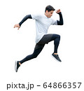 young fitness man in sportwear running isolated on white background with clipping path.  64866357