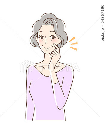 頬をつんつんして笑顔の女性のイラスト素材