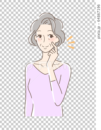 頬をつんつんして笑顔の女性 64867196
