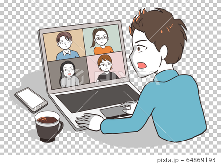 気迫のリモートワーク(男性) 64869193