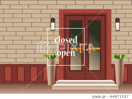 Apartment building with door, front with doorstep Apartment building with door, front with doorstep 64871537