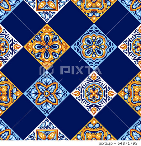 Italian ceramic tile pattern. Mediterranean porcelain pottery. Italian ceramic tile pattern. Mediterranean porcelain pottery. 64871795