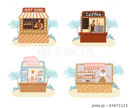 Stall street food, drink, confectionary market set 64872123