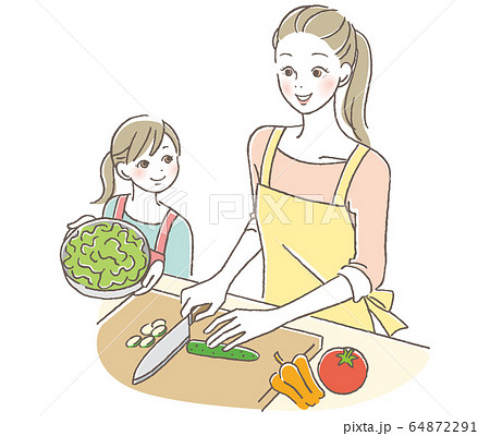 料理する親子 料理する親子 64872291