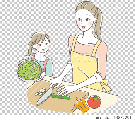 料理する親子 料理する親子 64872291