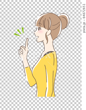 女人微笑著和手指的側面 女人微笑著和手指的側面 64872651