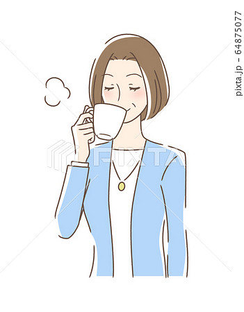 マグカップのコーヒーを飲む女性のイラスト素材