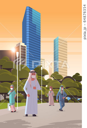 arab people in masks walking outdoor coronavirus pandemic covid-19 virus quarantine concept arab people in masks walking outdoor coronavirus pandemic covid-19 virus quarantine concept 64876354