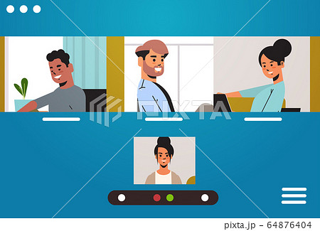 mix race friends meeting during video call stay and work from home Covid-19 pandemic quarantine 64876404