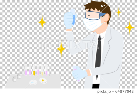 Illustration of a man developing a vaccine 64877048