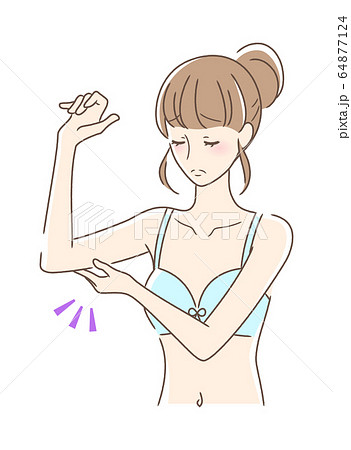 二の腕を触る女性のイラスト素材 二の腕を触る女性のイラスト素材