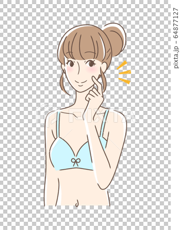 頬をつんつんして笑顔の女性 64877127
