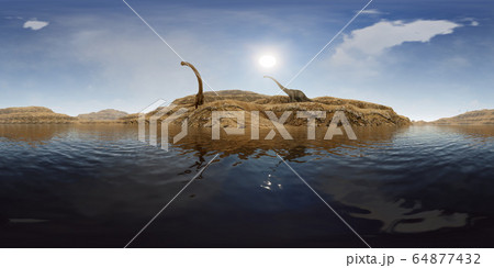 Dinosaurs Jurassic prehistoric scene 3d rendering 64877432