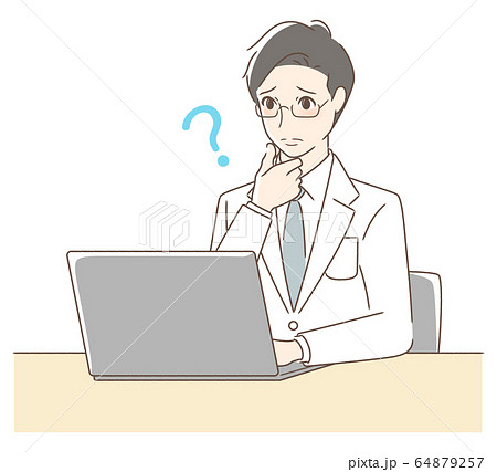 パソコンを操作して悩む男性 64879257