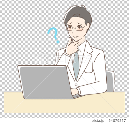 パソコンを操作して悩む男性 64879257