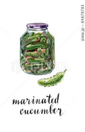 Glass jar of marinated cucumbers 64879783