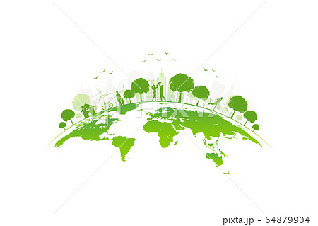Ecology concept with green city on earth, World envirolmental and ecology friendly concept  Ecology concept with green city on earth, World envirolmental and ecology friendly concept  64879904