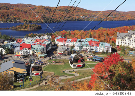 Mont Tremblant Lake and village in autumn, Quebec, Canada 64880343