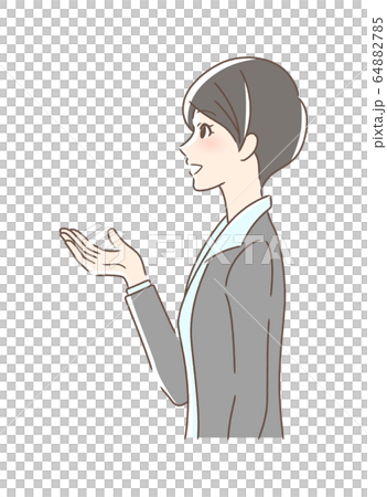 笑顔で手を差し出す女性の横顔のイラスト素材