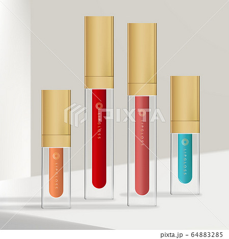 Vector Trendy Rectangular Lip Gloss or Tint Packaging with Golden Cap Vector Trendy Rectangular Lip Gloss or Tint Packaging with Golden Cap 64883285