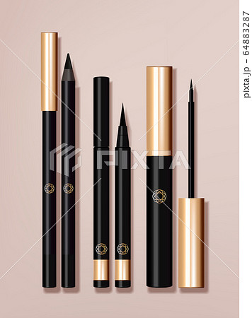 Vector Eyeliner Packaging Set, Black & Gold Vector Eyeliner Packaging Set, Black & Gold 64883287
