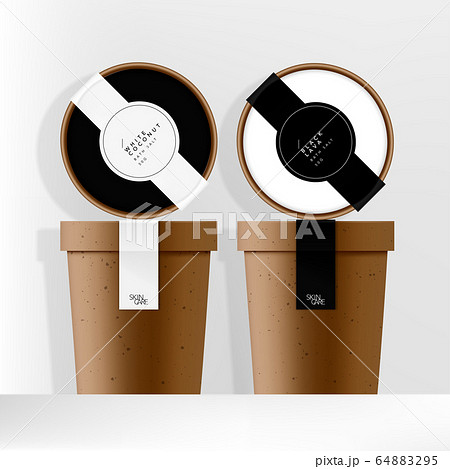 Vector Recycled Kraft Paper Jar or Cup Packaging with Minimal Designed Black & White Labels 64883295