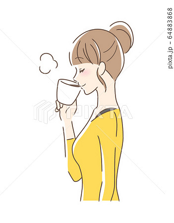 マグカップのコーヒーを飲む女性の横顔のイラスト素材 6468