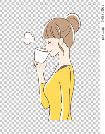 Side profile of a woman drinking McCup coffee Side profile of a woman drinking McCup coffee 64883868
