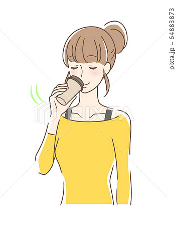 テイクアウトのコーヒーを飲む女性のイラスト素材 6473