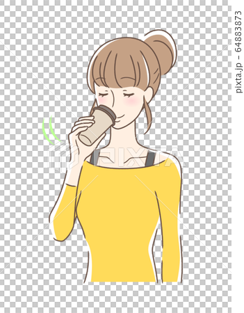 テイクアウトのコーヒーを飲む女性のイラスト素材 6473