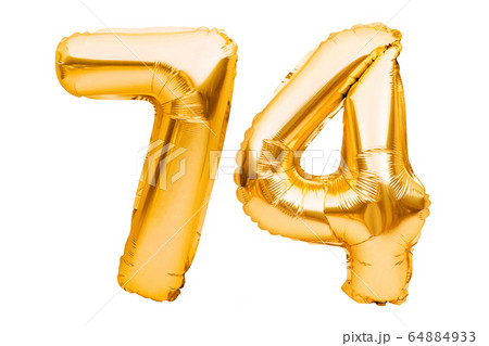 Number 74 seventy four made of golden inflatable 64884933