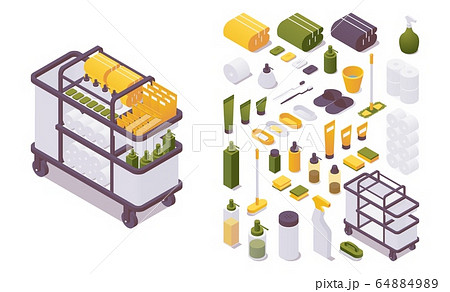 Isometric set hotel trolley or housemaid cart for Isometric set hotel trolley or housemaid cart for 64884989