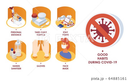 Isometric coronavirus protection infographic. Isometric coronavirus protection infographic. 64885161