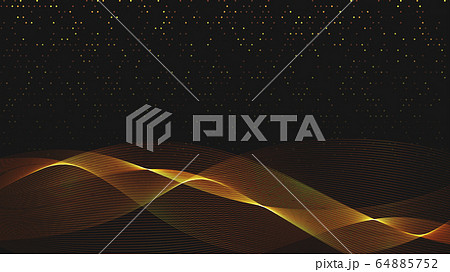 Abstract black background with golden light waves. 64885752