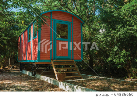 Train wagon decorating garden in a farm 64886660