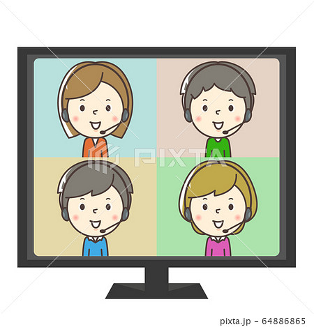 人物:女性 男性 テレワーク リモートワーク パソコン 四人 在宅勤務 オンライン リモート 会議 人物:女性 男性 テレワーク リモートワーク パソコン 四人 在宅勤務 オンライン リモート 会議 64886865