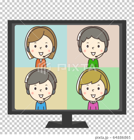 人物:女性 男性 テレワーク リモートワーク パソコン 四人 在宅勤務 オンライン リモート 会議 人物:女性 男性 テレワーク リモートワーク パソコン 四人 在宅勤務 オンライン リモート 会議 64886865