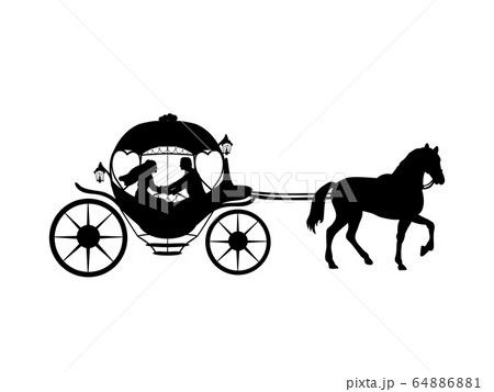 Silhouette Of Bride And Groom In Coachのイラスト素材 6461