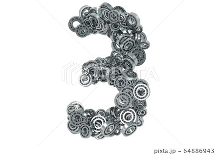 Number 3 from steel bearings, 3D rendering Number 3 from steel bearings, 3D rendering 64886943