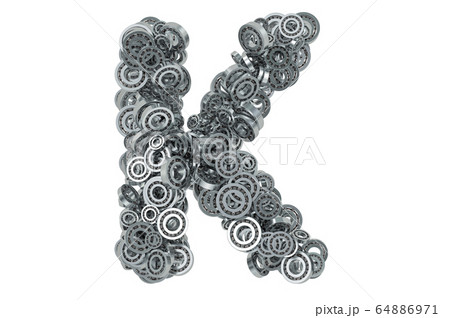 Letter K from steel bearings, 3D rendering 64886971