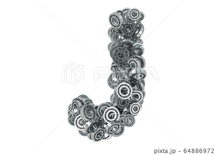 Letter J from steel bearings, 3D rendering Letter J from steel bearings, 3D rendering 64886972